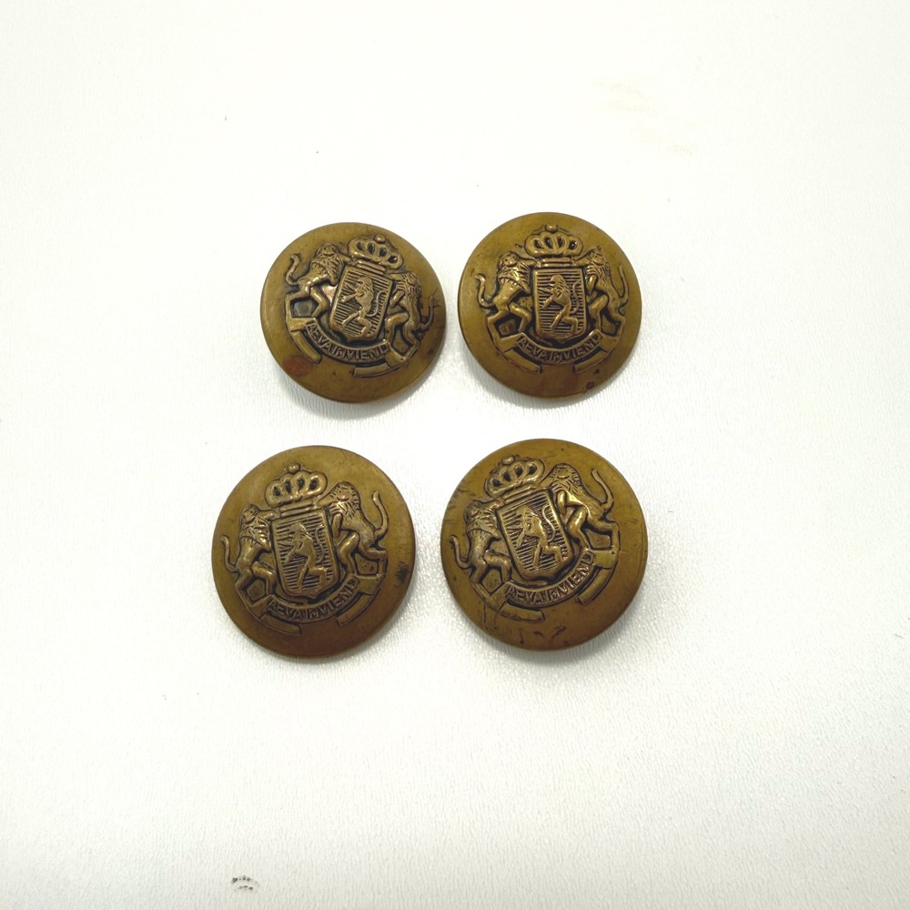 Vintage Heraldic Lion Crest Metal Blazer‎ Buttons Brass Gold Tone Set of 4 - Picture 2 of 10